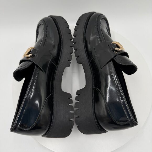 Steve Madden Lando Lug Sole Platform Loafers Black Patent Leather Academia Sz 6 - Picture 4 of 8